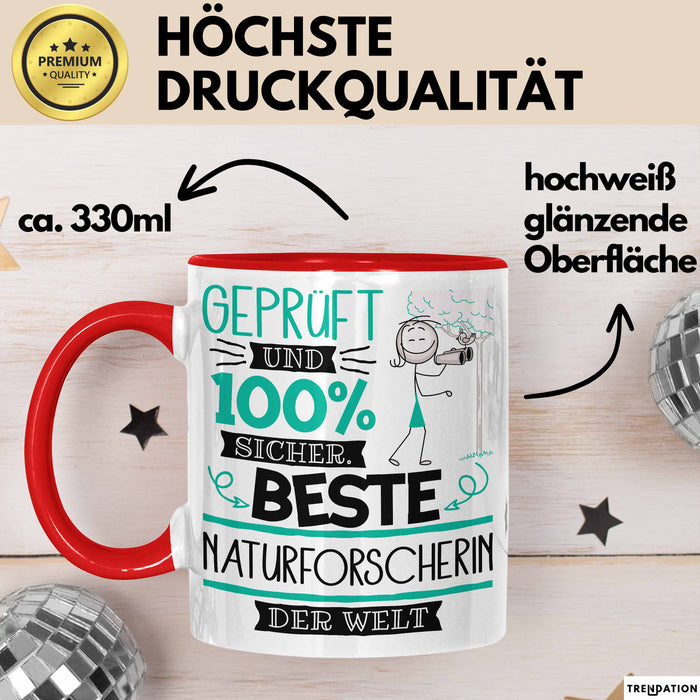 Beste Naturforscherin Der Welt Tasse Geschenk für Eine Naturforscherin Geprüft Und Sicher Geschenkidee Geburtstag Weihnachten Rot Trendation