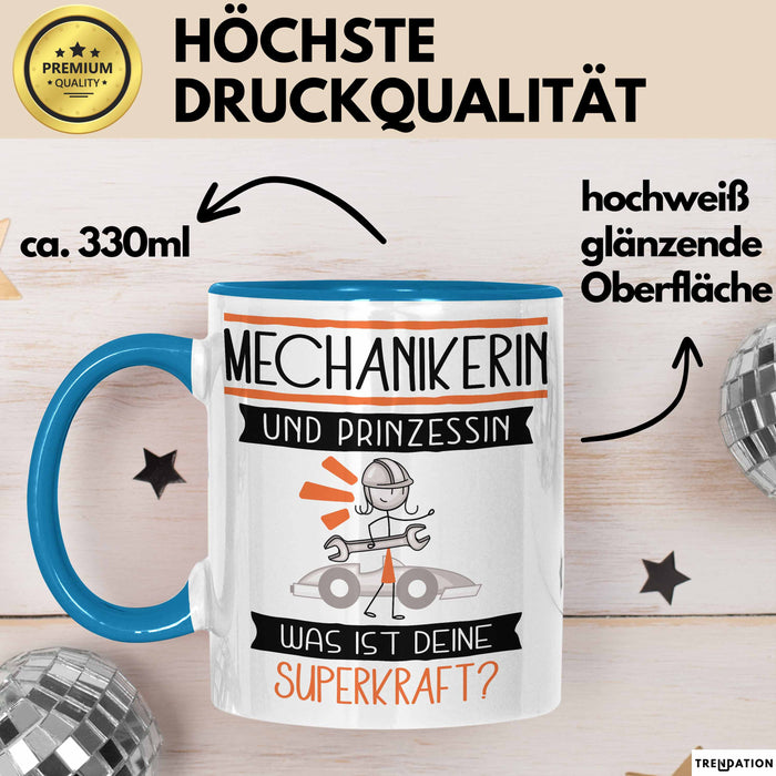 Mechanikerin Und Prinzessin Tasse Geschenk Für Eine Mechanikerin Geburtstag Was Ist Deine Superkraft Blau Trendation