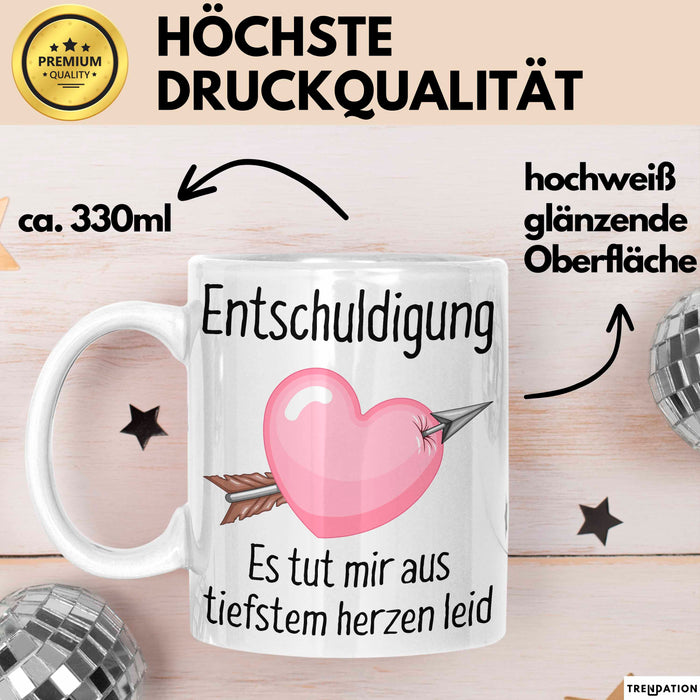 Entschuldigung Tasse Es Tut Mir Aus Tiefstem Herzen Leid Geschenkidee Sorry Becher Weiß Trendation
