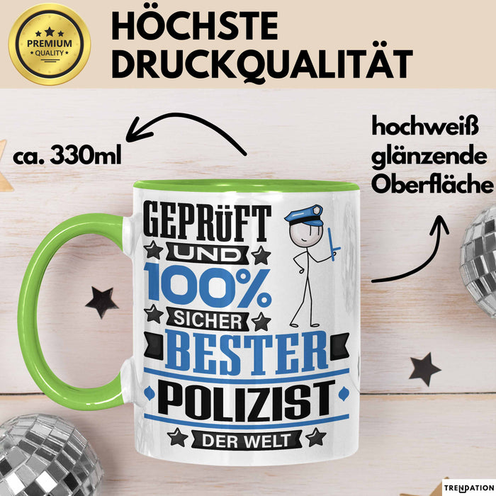 Polizist Geschenk Lustiger Spruch für Polizist Geschenkidee Bester Polizist Der Welt Grün Trendation