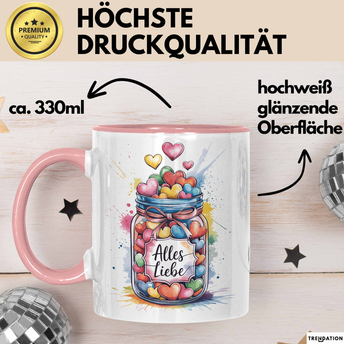 Liebe Romantisch Geburtstagsfeier Tasse Geschenk Lustige Geschenkidee Spruch Alles Liebe Rosa Trendation