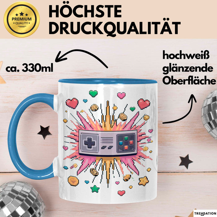 Gamer Tasse Geschenk Lustige Geschenkidee Spruch Für Pixel Krieger Blau Trendation