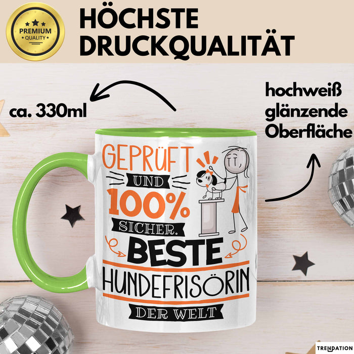 Beste Hundefrisörin Der Welt Tasse Geschenk für Eine Hundefrisörin Geprüft Und Sicher Geschenkidee Geburtstag Weihnachten Grün Trendation