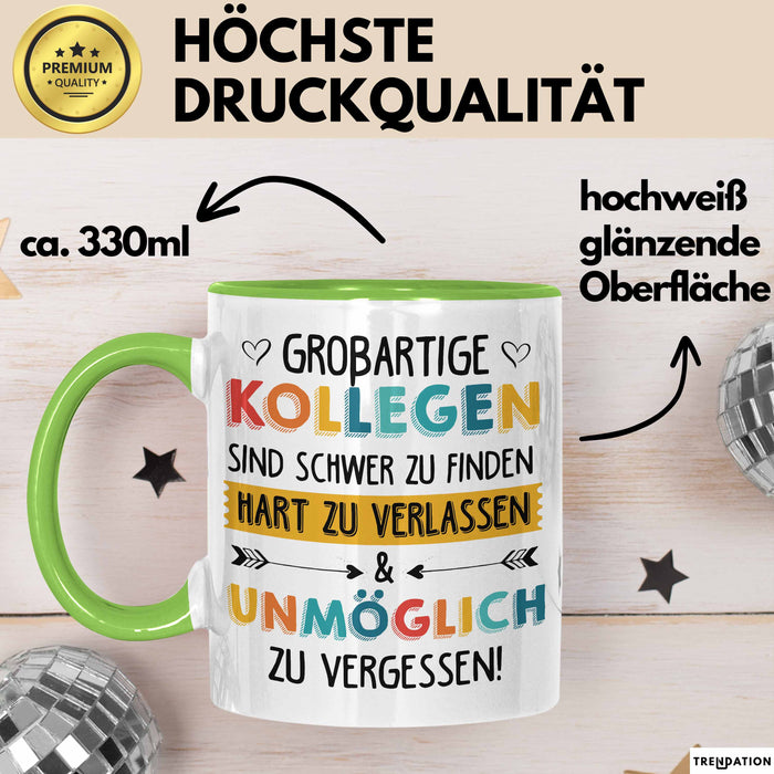 Büroarbeit Kollege Tasse Geschenk Lustige Geschenkidee Spruch Großartige Kollegen Sind Schwer Zu Finden Grün Trendation