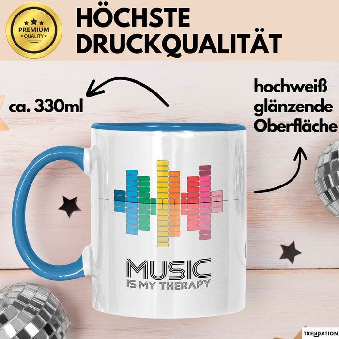 DJ Musik Equalizer EDM Party Tasse Geschenk Lustige Geschenkidee Spruch Musik Ist Meine Therapie Blau Trendation