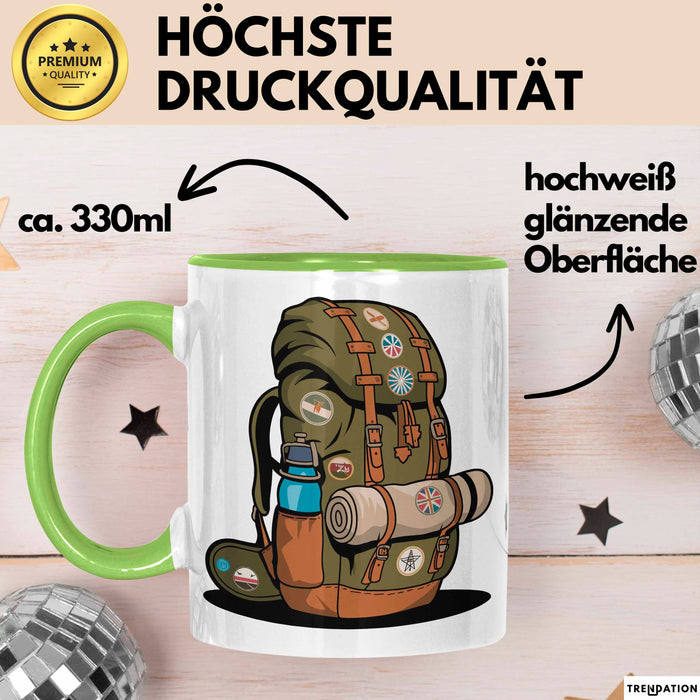 Rucksackreisender Tasse Geschenkidee für Wanderpfad Fans Grün Trendation