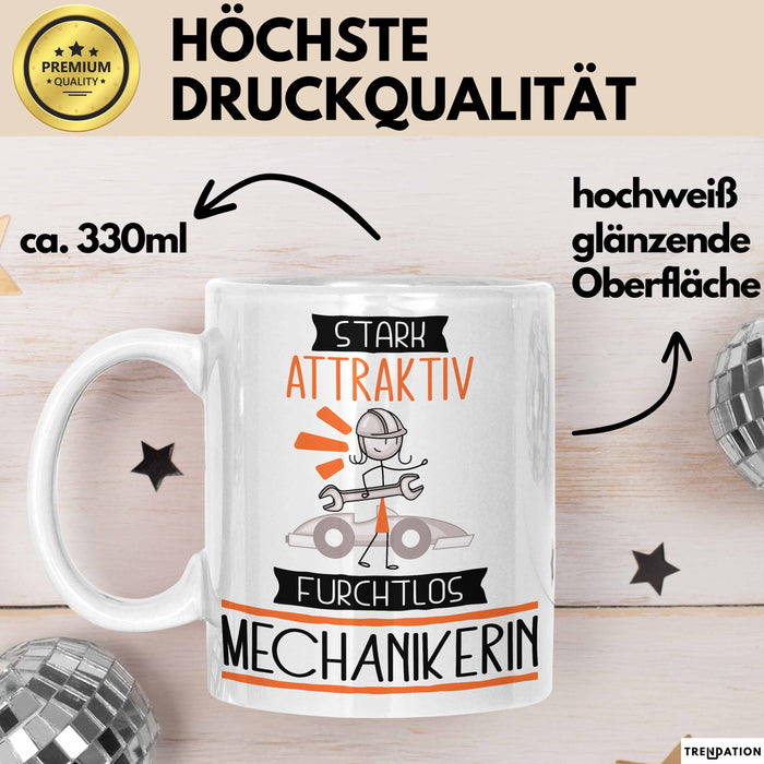 Mechanikerin Tasse Geschenk Becher Stark Attraktiv Furchtlos Mechanikerin Lustige Geschenkidee Weiß Trendation