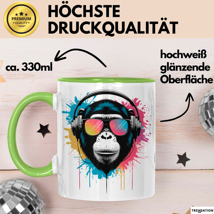 DJ Affe mit Sonnenbrille Tasse Becher Geschenk Lustige Geschenkidee Spruch Grün Trendation