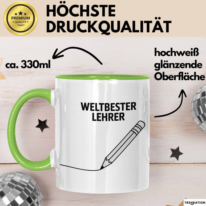 Unterricht Lehrer Wertschätzung Tasse Geschenk Lustige Geschenkidee Spruch Weltbester Lehrer Grün Trendation