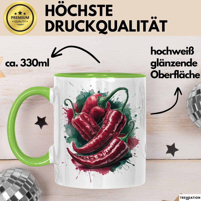 Chili Tasse Geschenk für Scharfesser Lustiger Spruch Grün Trendation