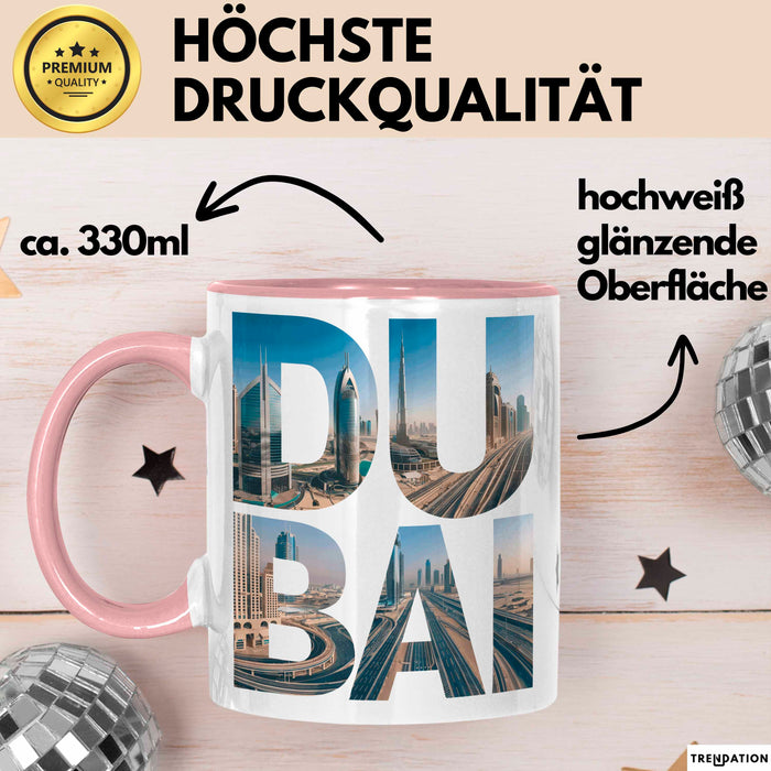 Dubai VAE Tasse Geschenk Lustige Geschenkidee Spruch Rosa Trendation