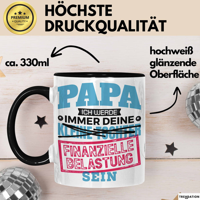 Witzige Tasse Geschenk Papa Tochter Finanzielle Belastung Spruch Schwarz Trendation