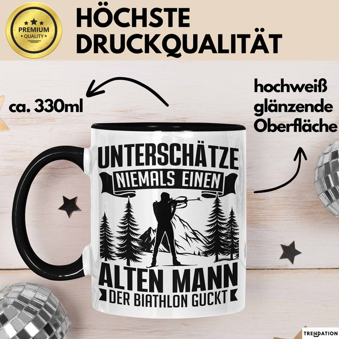Biathlon Tasse Geschenk Wintersport Geschenke Unterschätze Niemals Einen Alten Mann Der Biathlon Guckt Trendation