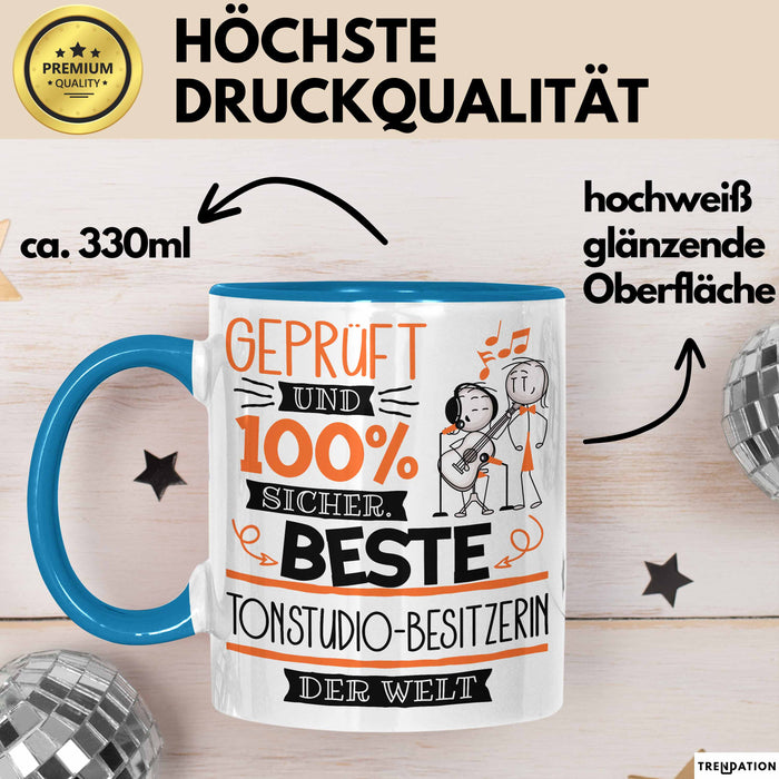 Beste Tonstudio-Besitzerin Der Welt Tasse Geschenk für Eine Tonstudio-Besitzerin Geprüft Und Sicher Geschenkidee Geburtstag Weihnachten Blau Trendation
