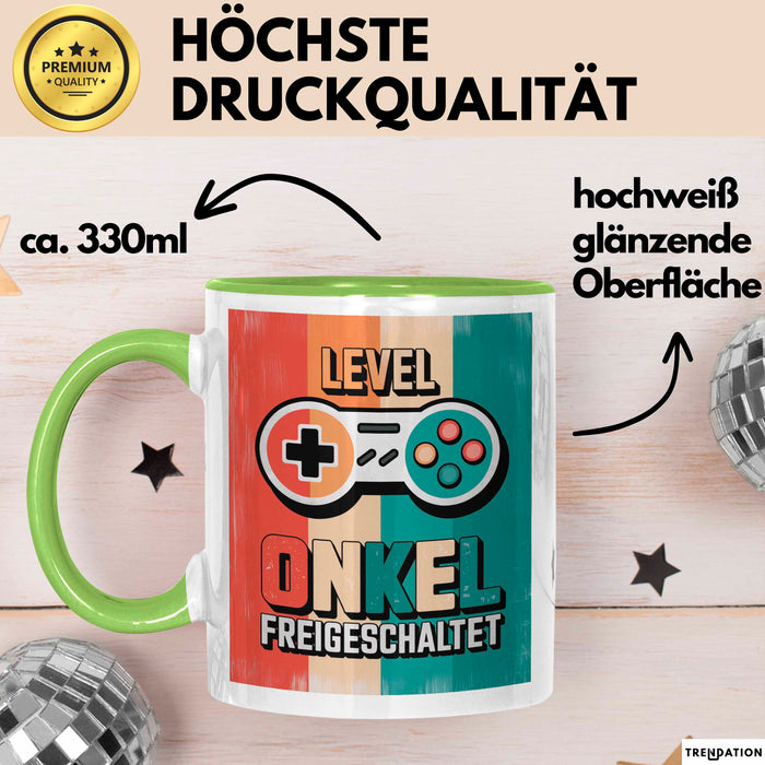 Onkel Gamer Sarkastisch Sarkasmus Tasse Geschenk Lustige Geschenkidee Spruch Level Onkel Freigeschaltet Grün Trendation