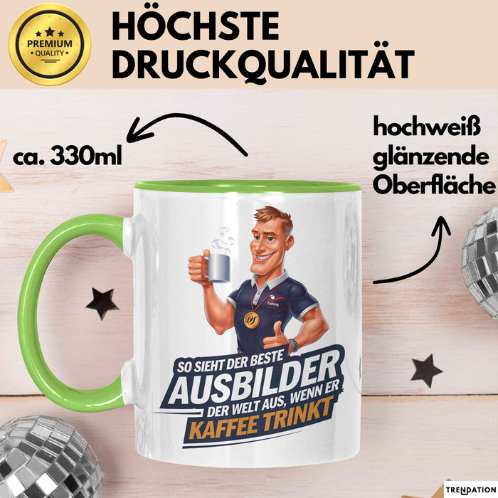 Trainer Tasse Geschenkidee Bester Trainer Trinkt Kaffee Grün Trendation