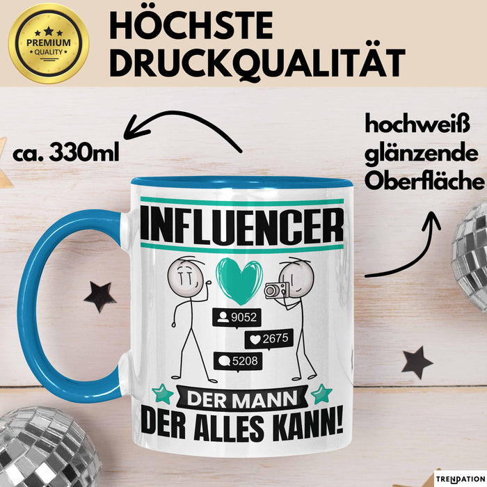 Influencer Tasse Geschenk für Influencer Der Mann Der Alles Kann Geschenkidee zum Geburtstag Blau Trendation