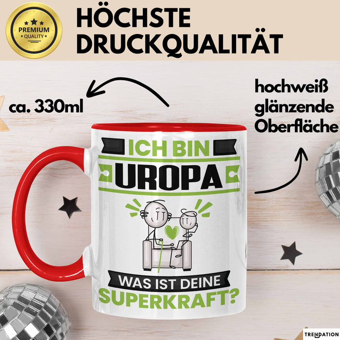 Uropa Tasse Geschenk für Uropa Geburtstag Lustiger Spruch Kaffee-Becher Was Ist Deine Superkraft Rot Trendation