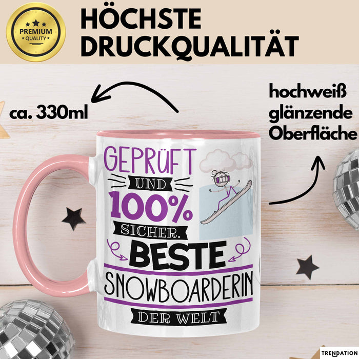 Beste Snowboarderin Der Welt Tasse Geschenk für Eine Snowboarderin Geprüft Und Sicher Geschenkidee Geburtstag Weihnachten Rosa Trendation