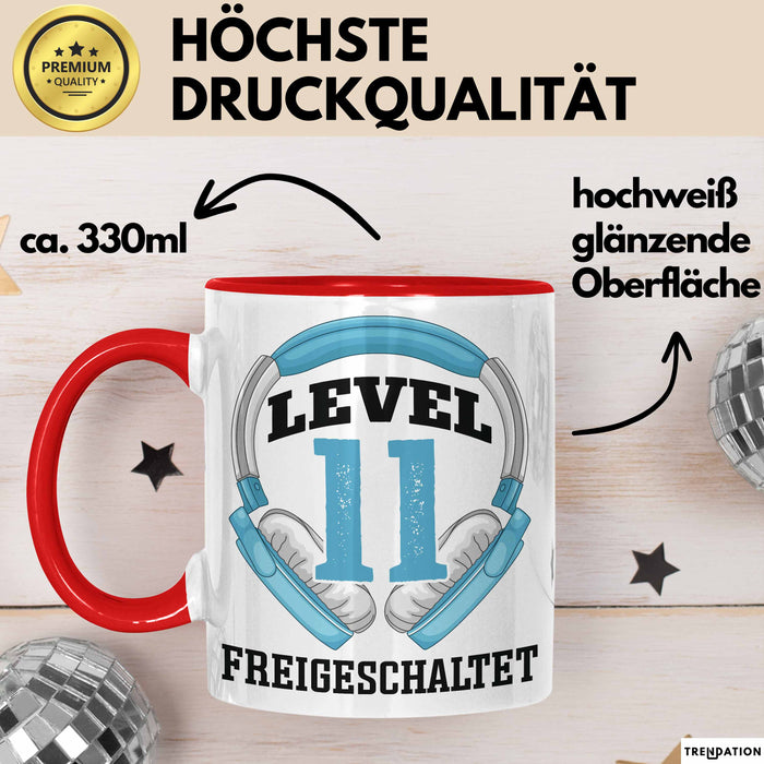 11. Geburtstag Gamer Tasse Geschenk Level 11 Freigeschaltet Rot Trendation