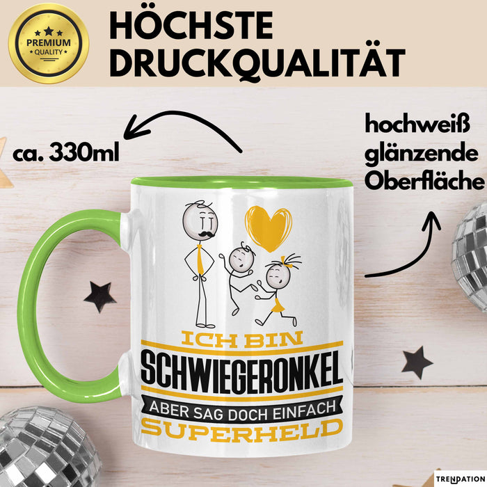 Schwiegeronkel Geschenk Tasse Ich Bin Schwiegeronkel Aber Sag Doch Einfach Superheld Lustige Geschenkdiee für Schwiegeronkel Kaffee-Becher Grün Trendation