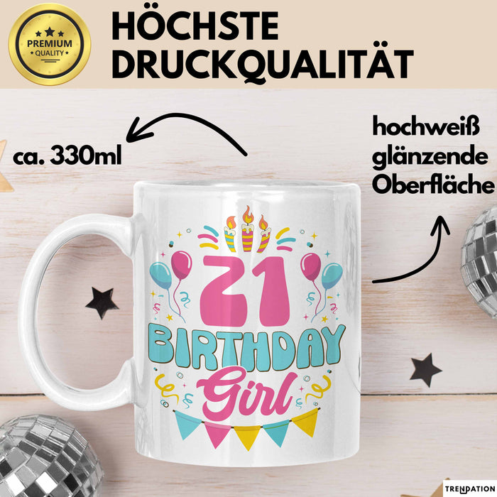 21. Geburtstag Tasse Frauen Mädchen Geschenkidee Lustig 21 Birthday Girl Lustiger Spruch Weiß Trendation