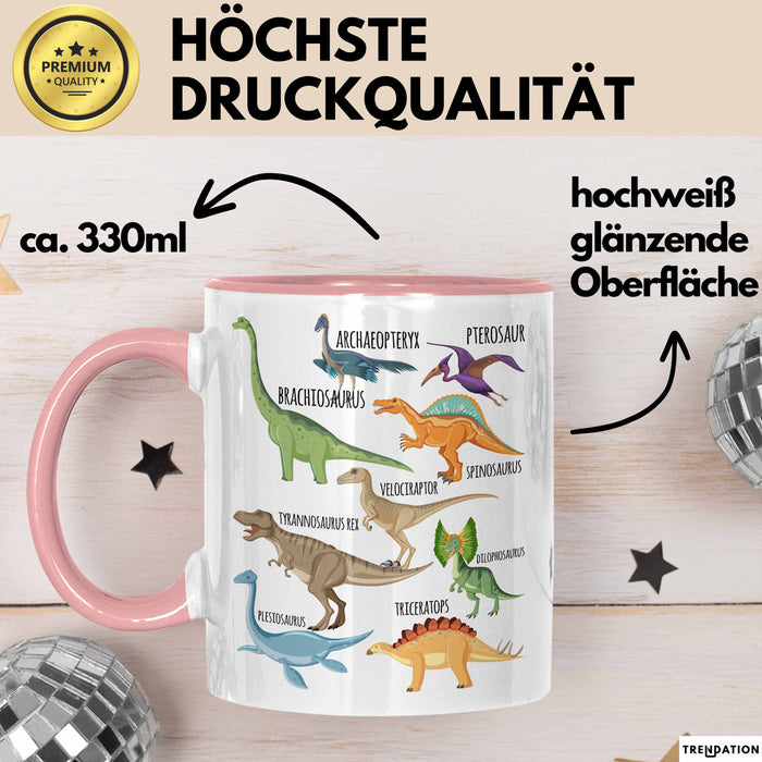 Dino Tasse Geschenk Dinosaurier Geschenkidee Jungs Dino-Fans T-Rex Arten Von Dinosaurieren Kakao Becher Becher Rosa Trendation