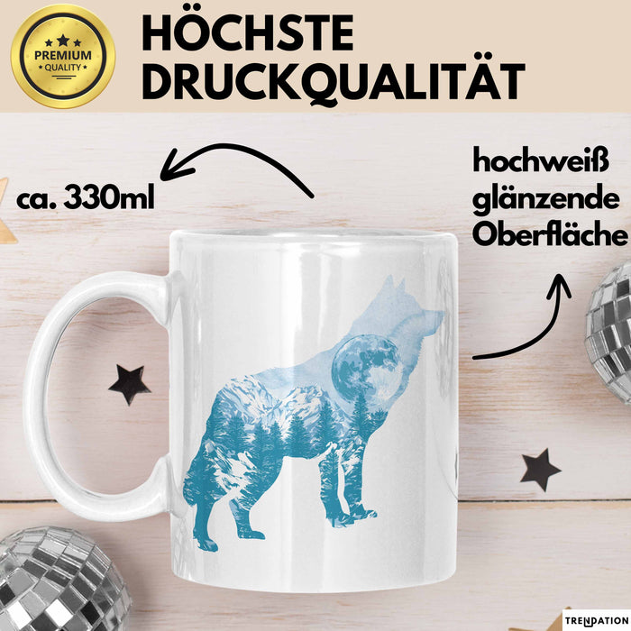 Wolf Tasse Geschenk Silhouette Landschaft Mond Geschenkidee Weiß Trendation