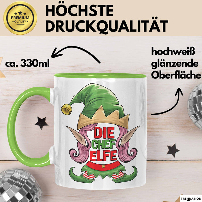 Chefin Tasse Geschenk Die Chef Elfe Geschenkidee Zu Weihnachten Für Chefin Kaffee-Becher Grün Trendation