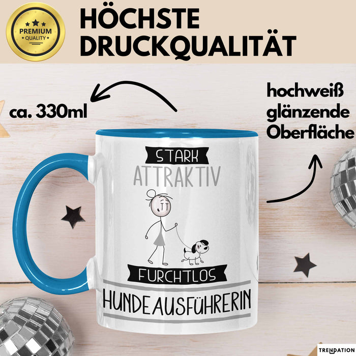 Hundeausführerin Tasse Geschenk Becher Stark Attraktiv Furchtlos Hundeausführerin Lustige Geschenkidee Blau Trendation
