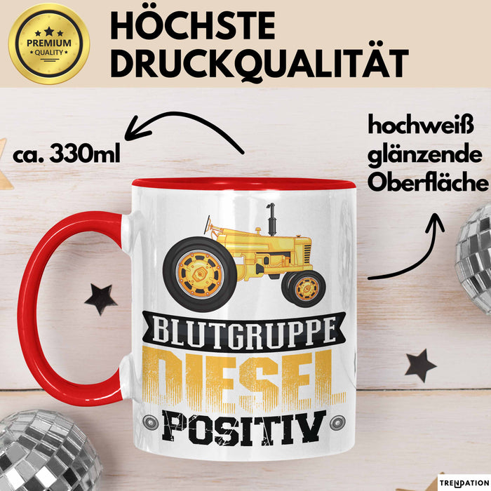 Auto Tasse Geschenk Blutgruppe Positiv Traktor Spruch Geschenkidee bagger Rot Trendation