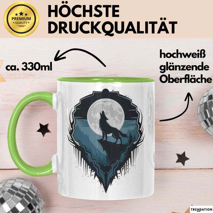 Wolf Tierliebhaber Tasse Geschenkidee für Wildtier Fans Grün Trendation