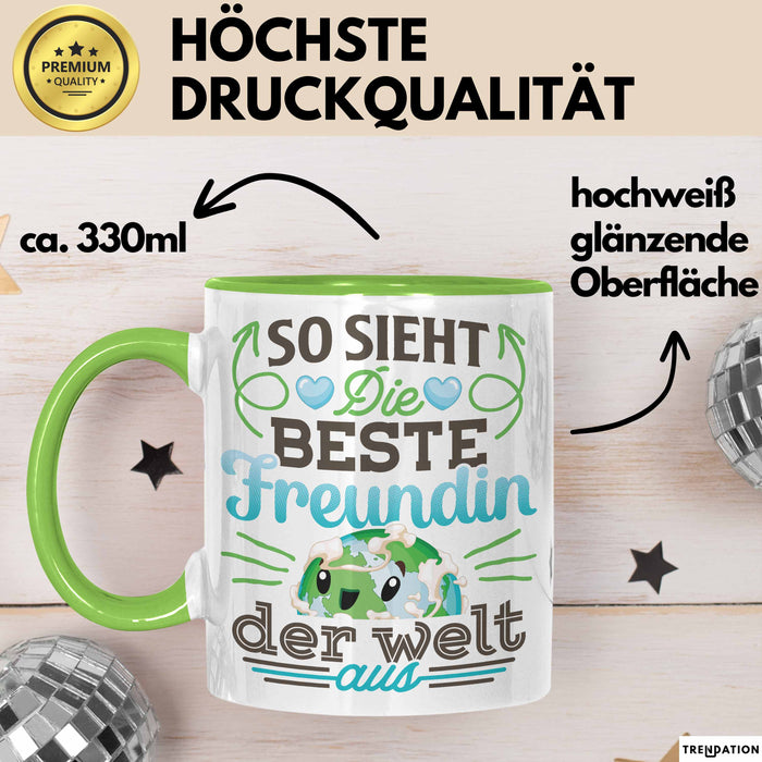 Beste Freundin Tasse "Beste Freundin Der Welt" Geschenkidee für BFF Grün Trendation