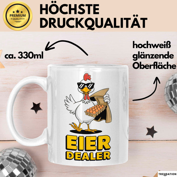Huhn Tier Bauer Tasse Becher Geschenk Lustige Geschenkidee Spruch Eier Dealer Weiß Trendation