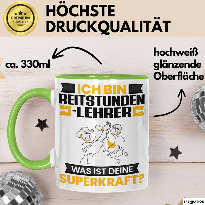 Reitstundenlehrer Tasse Geschenk für Reitstundenlehrer Geburtstag Lustiger Spruch Kaffee-Becher Was Ist Deine Superkraft Grün Trendation