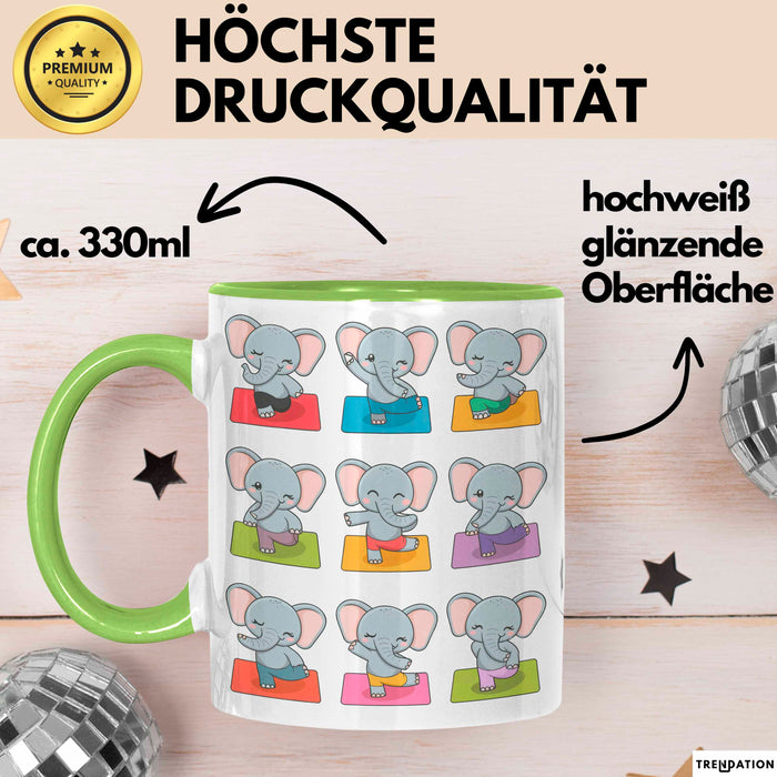 Elefant Tier Tasse Geschenk Lustige Geschenkidee Spruch Elefanten Yoga Grün Trendation
