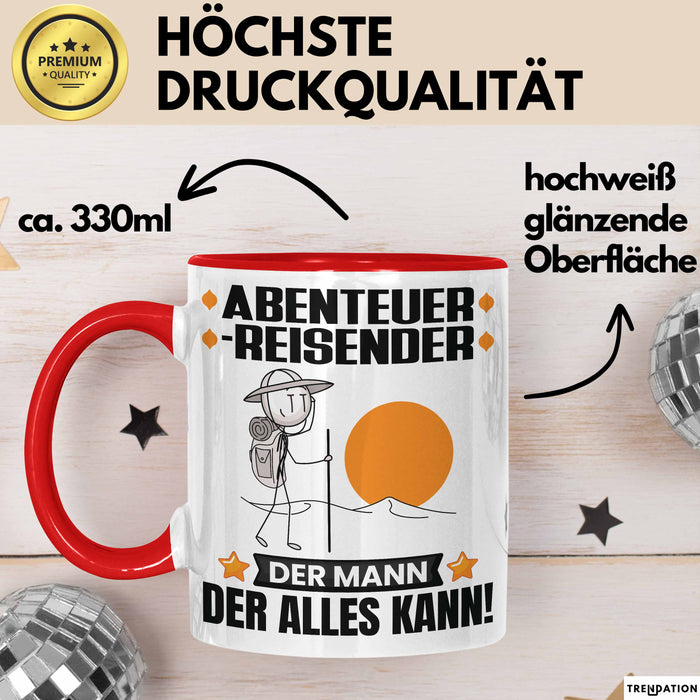 Abenteurreisender Tasse Geschenk für Abenteurreisender Der Mann Der Alles Kann Geschenkidee zum Geburtstag Rot Trendation
