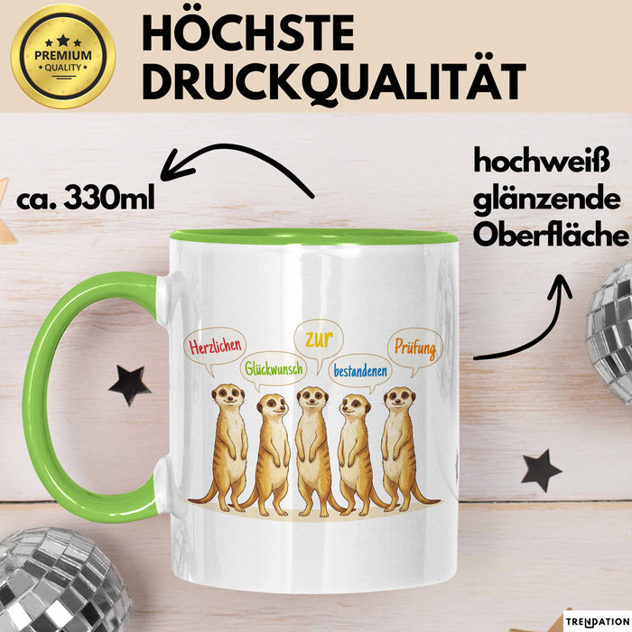 Schüler Abschluss Tasse Geschenk Lustige Geschenkidee Spruch Herzlichen Glückwunsch Zur Bestandenen Prüfung Grün Trendation