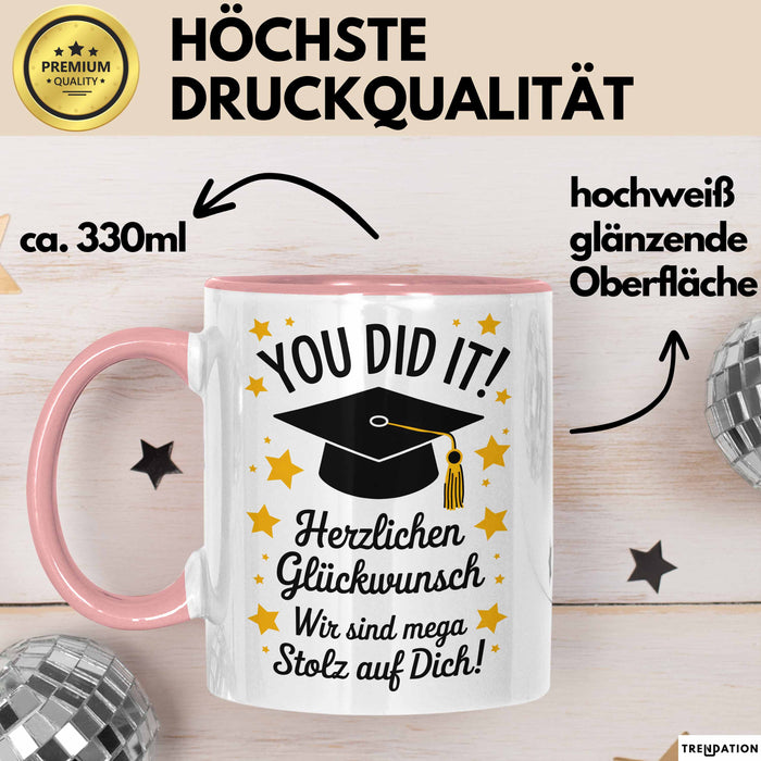 Schüler Abschluss Tasse Geschenk Lustige Geschenkidee Spruch Herzlichen Glückwünsche Rosa Trendation