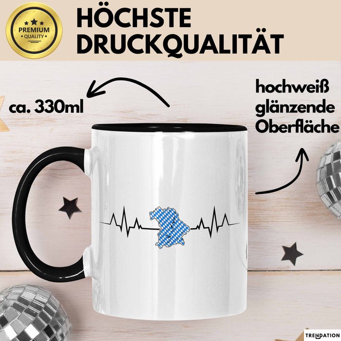 Bayern Tasse Geschenk Bayrische Liebe Geschenkidee München Herzschlag Tasse Kaffee-Becher Krug Schwarz Trendation
