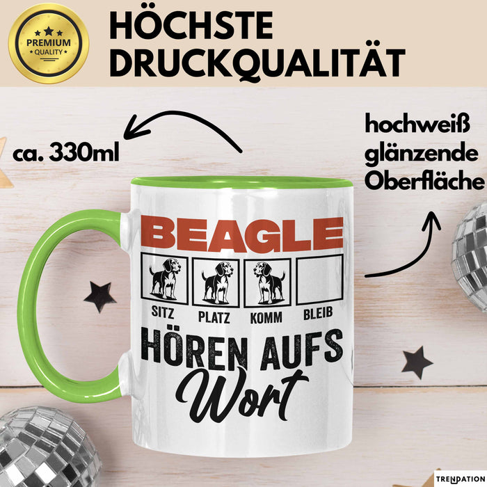 Beagle Hören Aufs Wort Tasse Geschenk Beagle Besitzer Mama Becher Grün Trendation