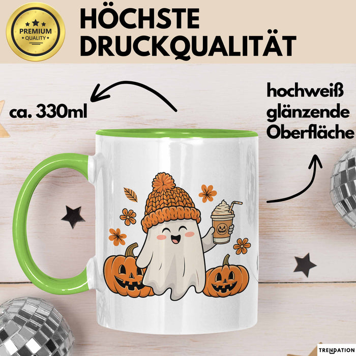 Halloween Tasse Geschenk Kürbis Geschenkidee Oktober Kaffee-Becher Grün Trendation