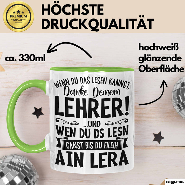 Lehrer Tasse Geschenk Bester Lehrer Wenn Du Das Lesen Kannst Geschenkidee Grundschullehrer Lehrerin Grundschule Grün Trendation