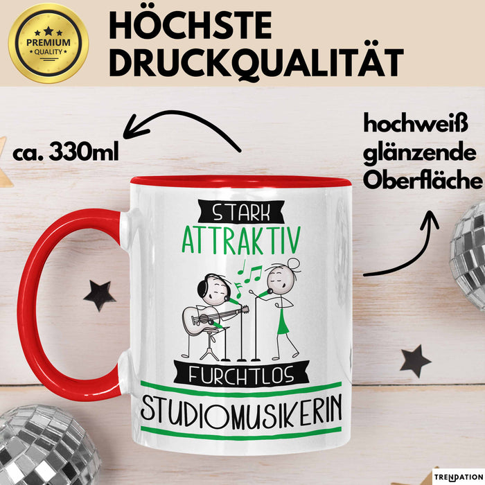 Studiomusikerin Tasse Geschenk Becher Stark Attraktiv Furchtlos Studiomusikerin Lustige Geschenkidee Rot Trendation