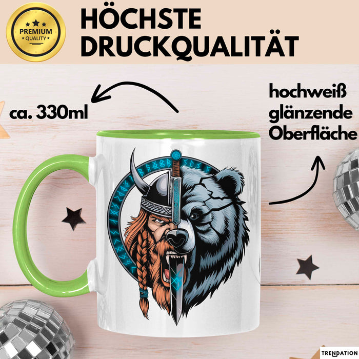 Nordischer Krieger Wikingerbär Tasse Geschenk Lustige Geschenkidee Spruch Grün Trendation