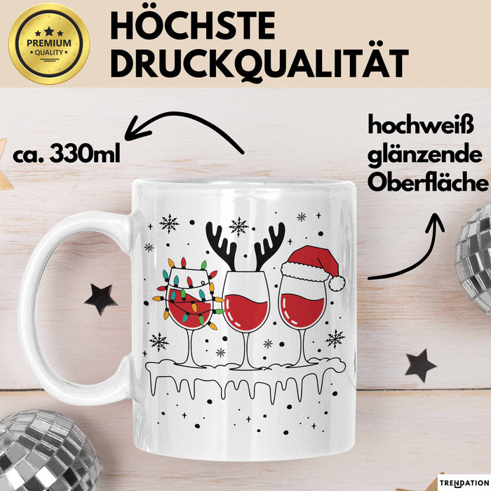 Wein-Trinker Geschenk Weihnachten Rotwein Geschenkidee Weintrinkerin Grafik Kaffee-Becher Weiß Trendation