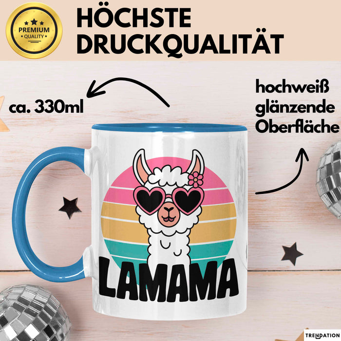 Lama Alpaka Mama Mutter Schwangerschaft Tasse Becher Geschenk Lustige Geschenkidee Spruch Lamama Blau Trendation