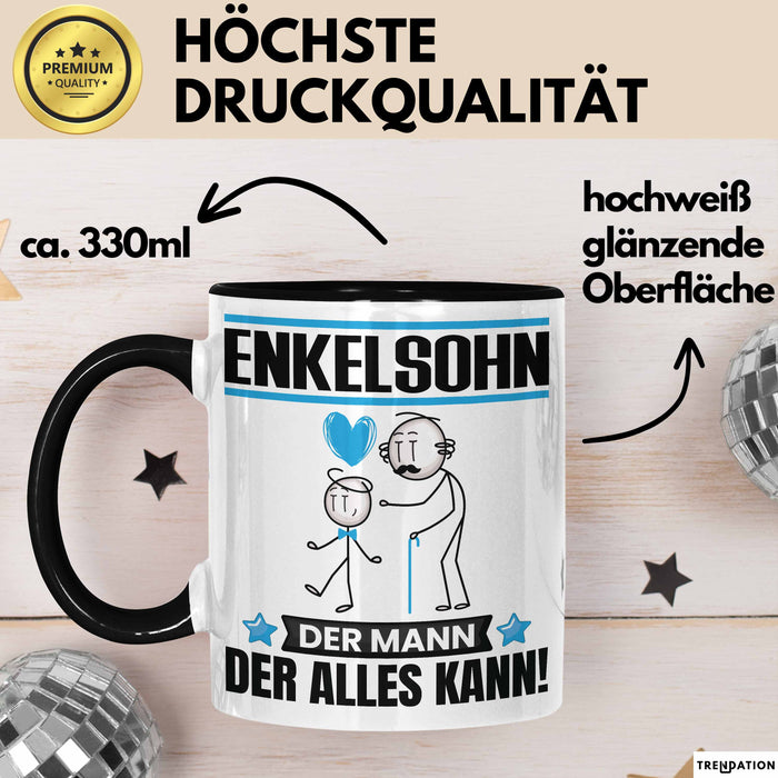 Enkelsohn Tasse Geschenk für Enkelsohn Der Mann Der Alles Kann Geschenkidee zum Geburtstag Schwarz Trendation