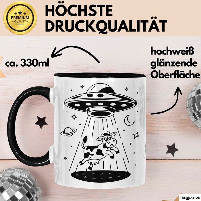 Sci-Fi Nerd Tasse Geschenkidee UFO entführt Kuh Weltraum Fan Geschenkidee Lustig Trendation