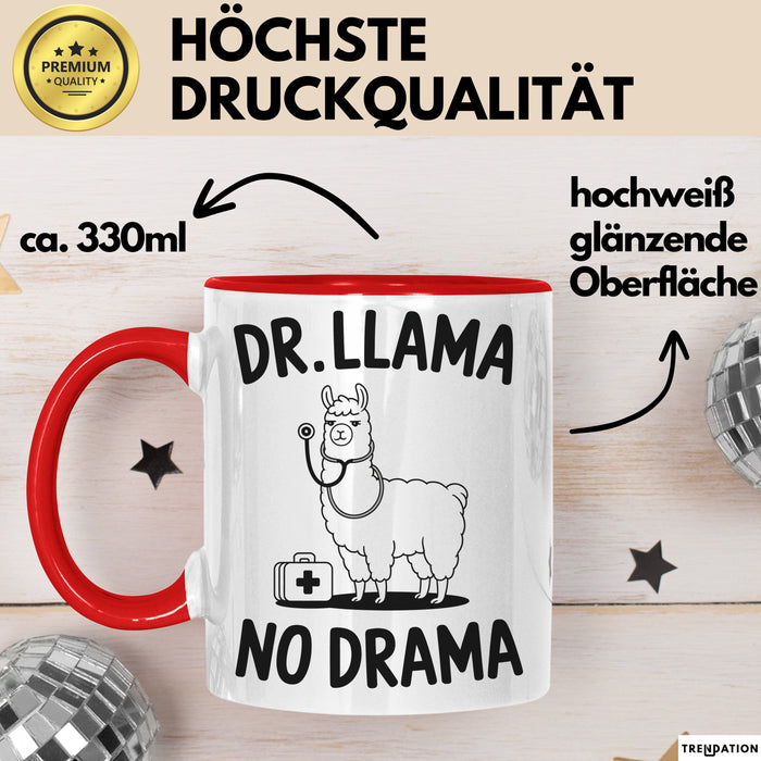 Lama Tasse Geschenk Dr Llama No Drama Geschenkidee Lustig Tier Rot Trendation